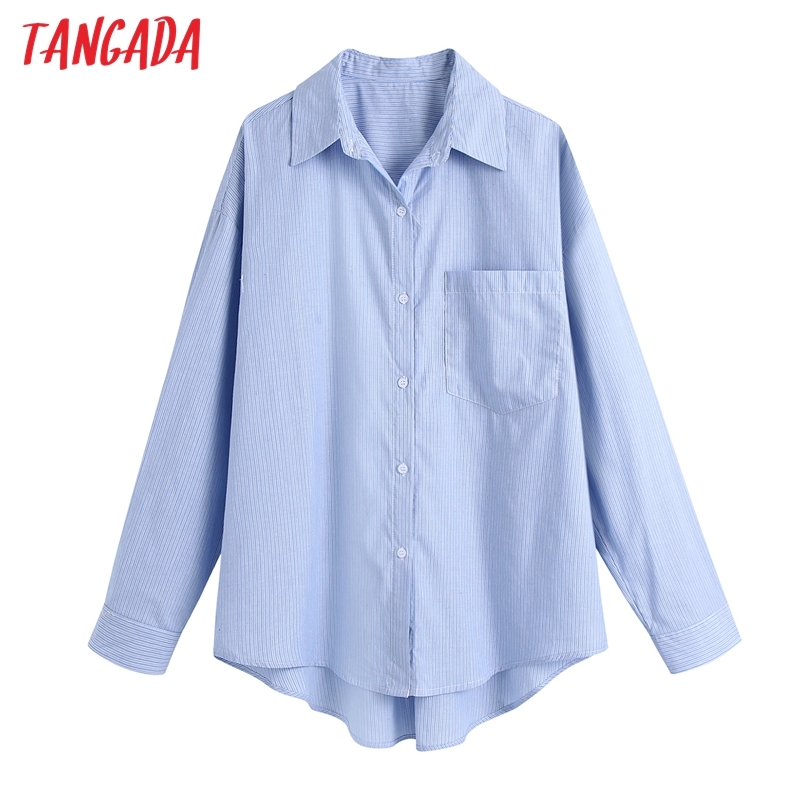 Women Classic Striped Oversized Blouse Vintage Long Sleeve Button-up Female Shirts Blusas Chic Tops BE415 210416