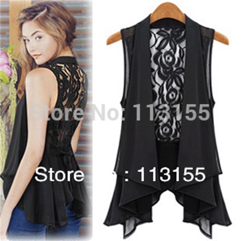 big yards chiffon vest In the long section Chiffon Lace Vest Jacket STAND COLLAR ASYMMETRIC HEM CHIFFON VEST tops S-XXXXXL 210819