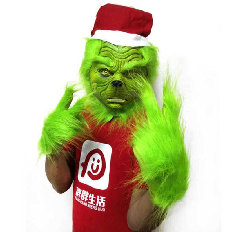 Santa Grinch Cosplay Mask Christmas Latex Masks Gloves Prop Halloween X08032132822242J