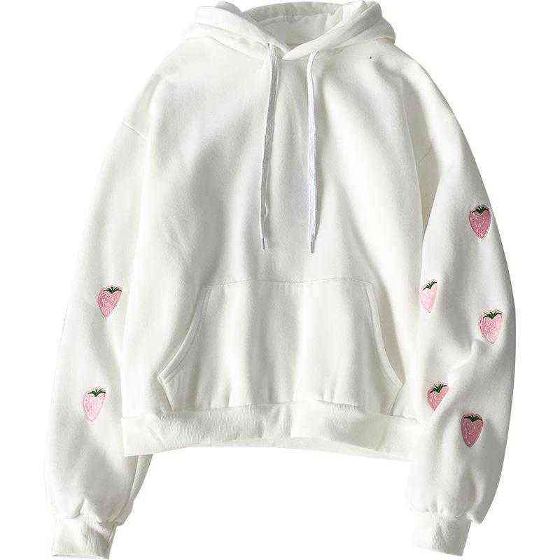 Harajuku Strawberry Embroidery Lavender Pink Sweatshirt Autumn Winter Women Kawaii Loose Long Sleeves Tops Oversized Hoodies XXL 211109