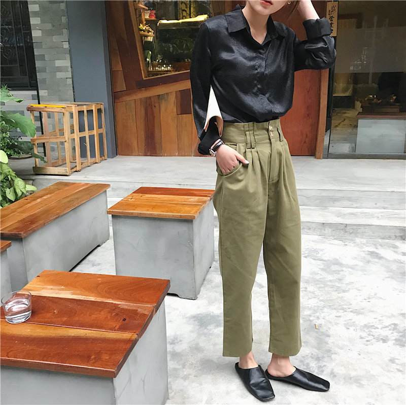 Green Straight High Quality Solid Plus Vintage Waist Streetwear Women Loose OL Fashion Office Lady Trousers 210421