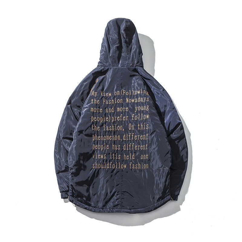Winter Jacket Men Hooded Warm Coat Causal Cotton Padded Jacket Coat Male Clothing Japanese Style Embroidery Hoodies Wind Proof 210603