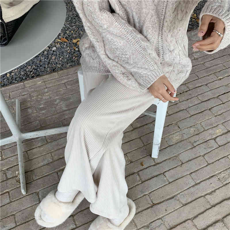 2colors long Trousers Women Loose breif Straight Pants Casual corduroy Pants Female Thick Warm Wide Leg Pants women(R99471 210423
