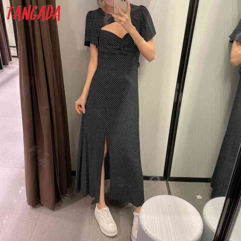 Fashion Women Dots Print Summer Shortsleeve High Street Ladies Midi Dress 4N23 210416
