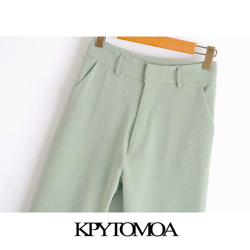Women Chic Fashion Office Wear Straight Pants High Waist Zipper Fly Pockets Female Ankle Trousers Mujer 210420