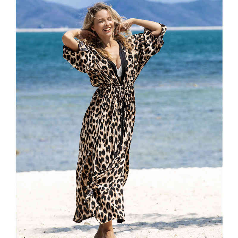 Sexy Bikini Cover-ups Cotton Tunic Boho Printed Summer Beach Dress Elegant Women Plus Size Wear Swim Suit Cover Up Q1116 210420