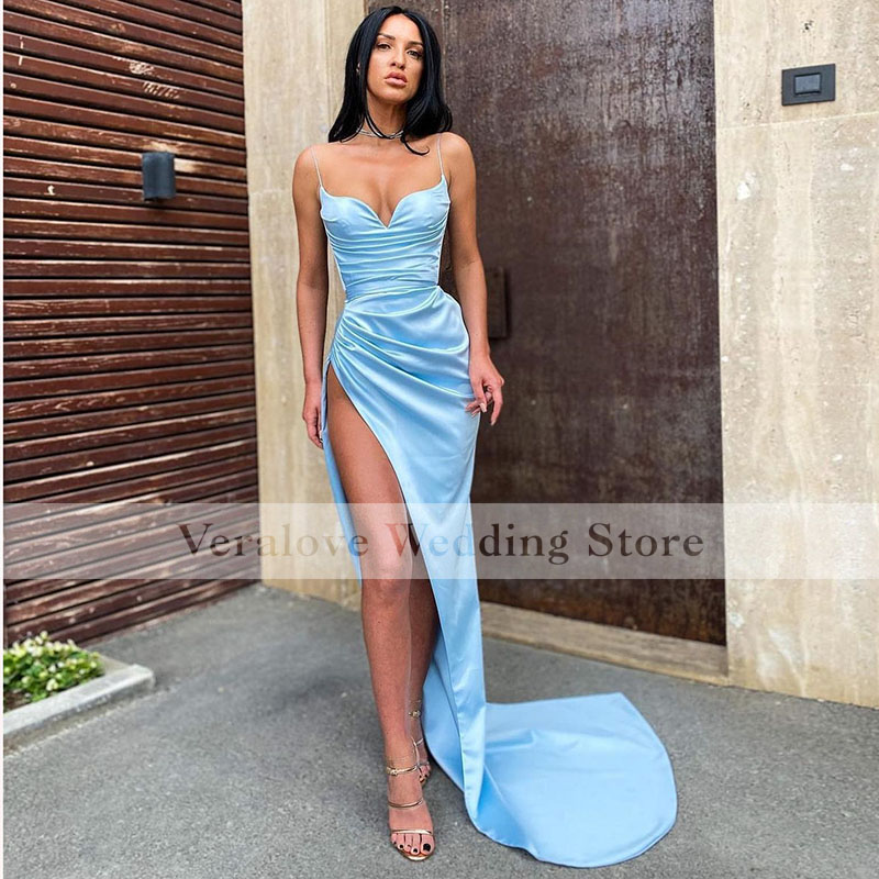 Women's Long Sky Bue Sexy Mermaid Evening Dress With Split 2K21 Satin Caftan Arabic Prom Gowns Party Dresses, Silver
Women's Long Sky Bue Sexy Mermaid Evening Dress With Split 2K21 Satin Caftan Arabic Prom Gowns Party Dresses, Silver