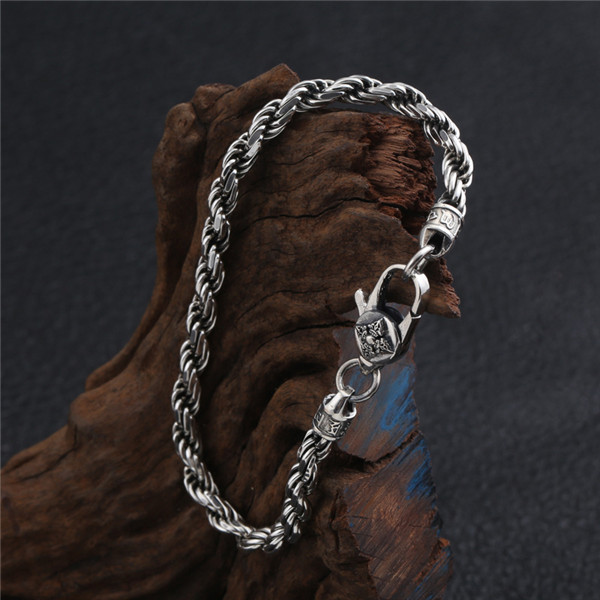 Quality 925 Sterling silver Braided link chain bracelets 4MM American European antique handmade vintage designer luxury jewelry accessories gifts