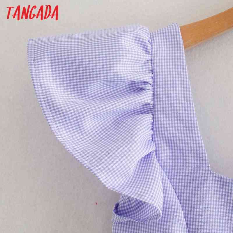Women Retro Plaid Crop Ruffles Short Sleeve Summer Chic Female Slim Shirt Tops 4Y02 210416