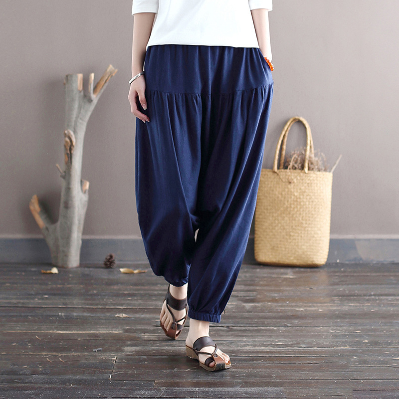 Johnature Women Cotton Linen Cross Pants Solid Color Elastic Waist Casual Trouser Summer Loose Women Long Pants 210521, Navy blue
Johnature Women Cotton Linen Cross Pants Solid Color Elastic Waist Casual Trouser Summer Loose Women Long Pants 210521, Navy blue