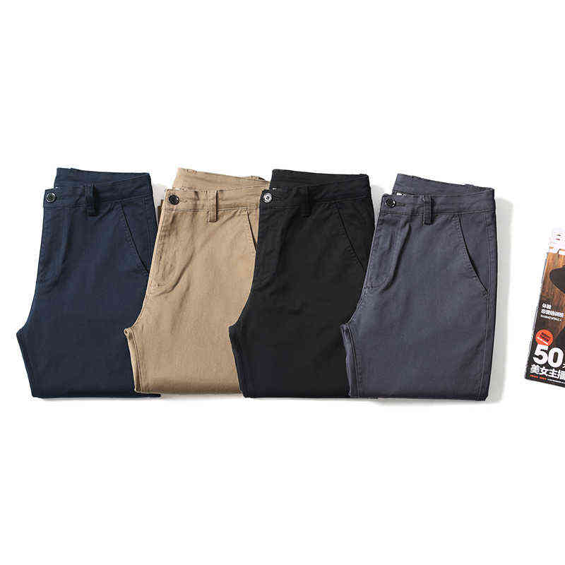 4 Colors Casual Pants Men Classic Style Business Elastic Cotton Slim Fit Trousers Male Gray Khaki Plus Size 42 44 211112