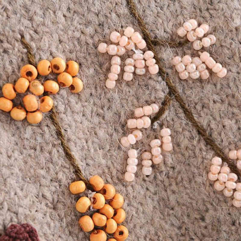 Casual Woman Camel Loose Embroidery Beading Sweater Spring Fashion Warm Knitwear Female Vintage Oversized Pullover 210515