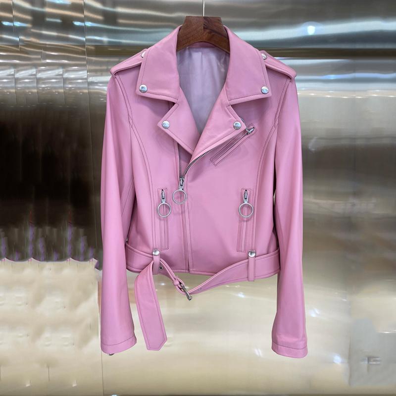 Women's Leather & Faux Fashion Jacket Short Length Women Coat Spring Back Design Pink Color Locomotive Model Real Sheepskin Coats, Black
Women's Leather & Faux Fashion Jacket Short Length Women Coat Spring Back Design Pink Color Locomotive Model Real Sheepskin Coats, Black