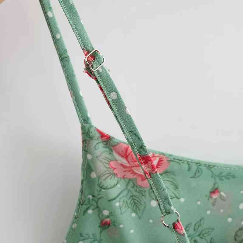 Foridol Floral Print Summer Maxi Dress Polka Dot Sleeveless Green Slit Ruffle Dress Backless Ruched Chiffon Dress Sundress 210415