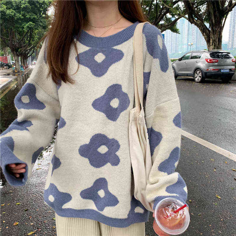 ins fashion Women Sweaters Winter Women Flower Sweaters over size women pullover sweaters 211109