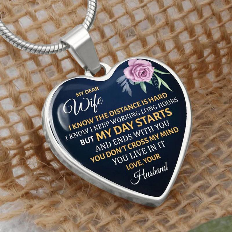 pendant necklaces my wife i know the distance is hard love heart necklace for memorial remembrance gift to husband, Silver
pendant necklaces my wife i know the distance is hard love heart necklace for memorial remembrance gift to husband, Silver