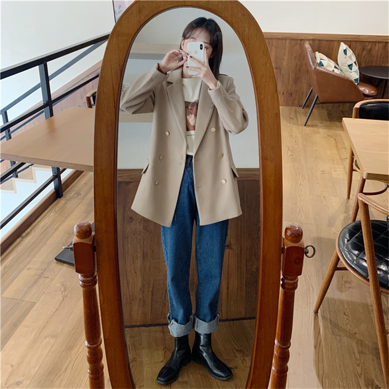Slender Vintage Elegant Feminine Stylish Solid Women Streetwear Loose Free Coat All Match Office Lady Blazers 210421