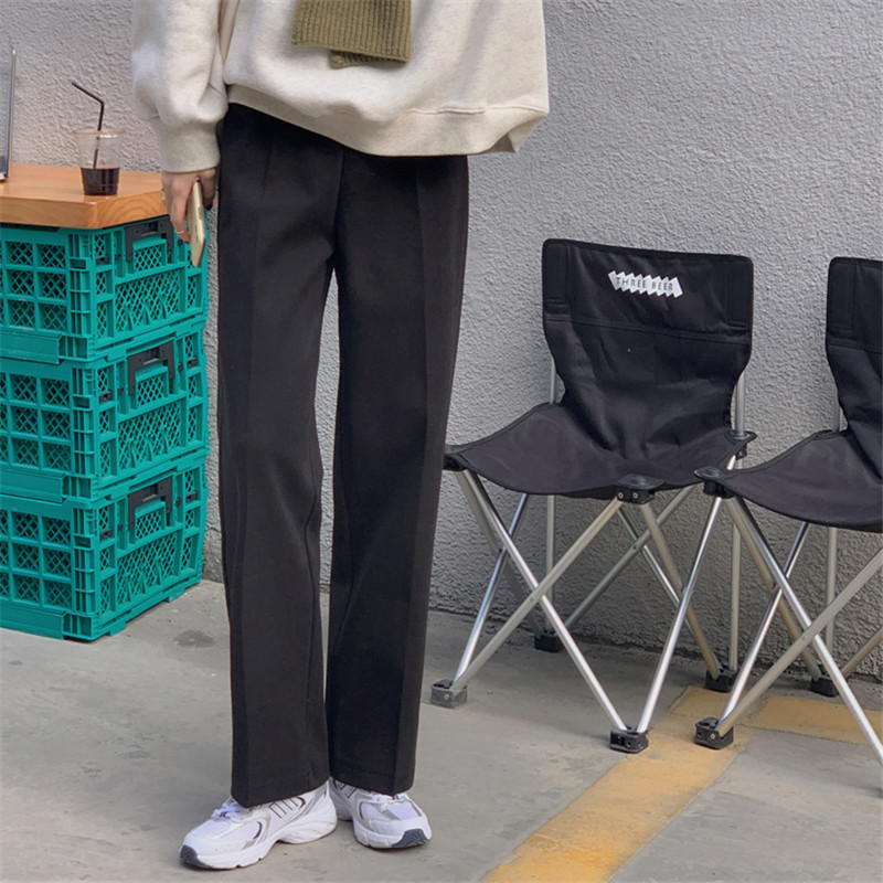 OL Minimalist High Waist Wide Leg Woolen Pants Women Autumn Winter Work Solid Casual Straight Suit Trousers 210421