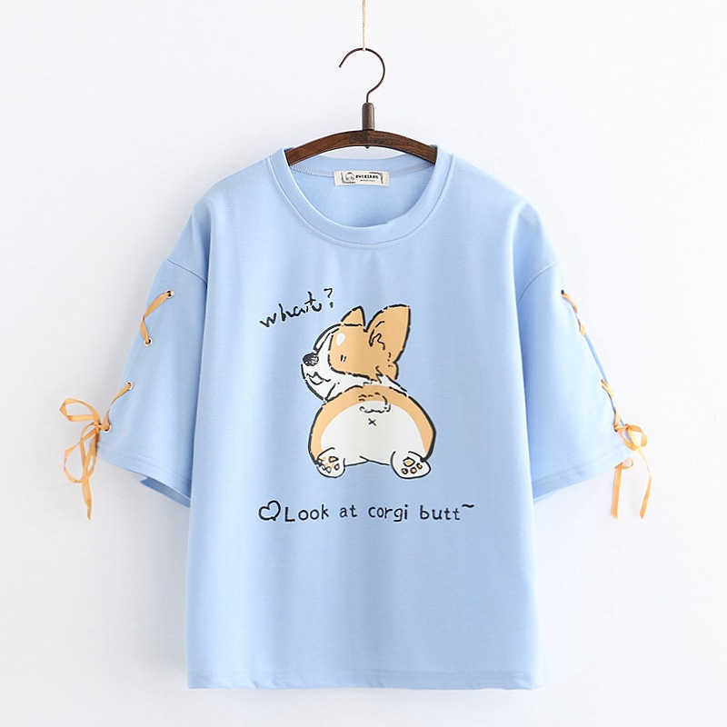Merry Pretty Women Cartoon Dog Print T Shirts Summer Short Sleeve O-Neck Cotton Tops Sweet Style Harajuku Lace Up Tees 210526, Blue
Merry Pretty Women Cartoon Dog Print T Shirts Summer Short Sleeve O-Neck Cotton Tops Sweet Style Harajuku Lace Up Tees 210526, Blue