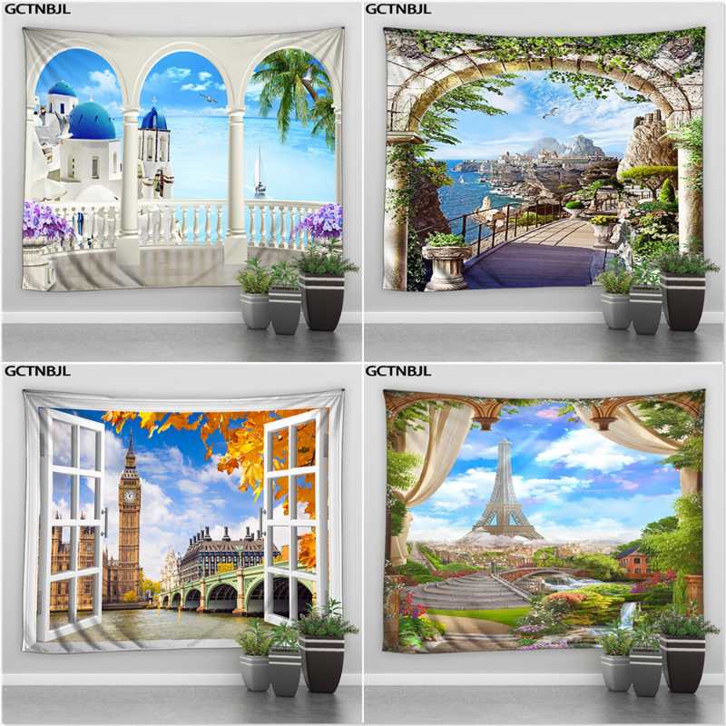 

Tapestries Viewing Platform Tapestry Beautiful Landscape Ancient Rome Middle Ages Mountain Forest Castle Hippie Wall Hang Bedroom Blanket