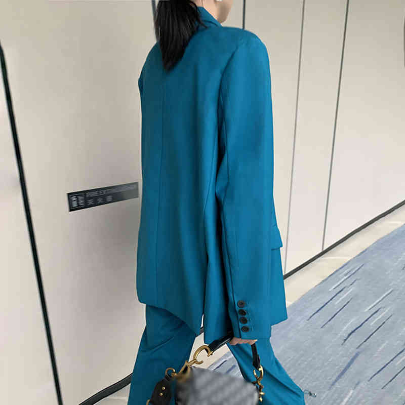 VGH Minimalist Sets For Female Notched Long Sleeve Blazer Wide Leg Loose Pants Casual Solid Two Piece Set Women Autumn New Tide 210421