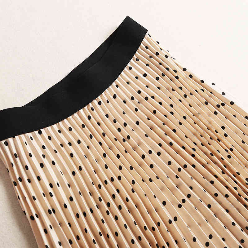 Women's High Waist Dots Print Long Skirts Woman Casual Elegant Pleated Female Streetwear A Line Large Swing Midi Skirt 210428