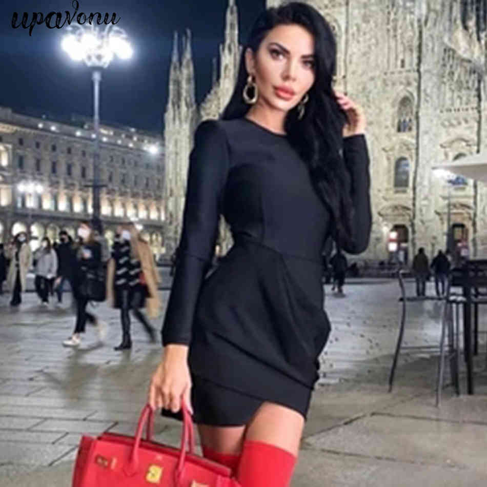 Free Autumn Bandage Dress Women Sexy O-neck Long Sleeve Draped Bodycon Club Party Mini es Vestidos 210524