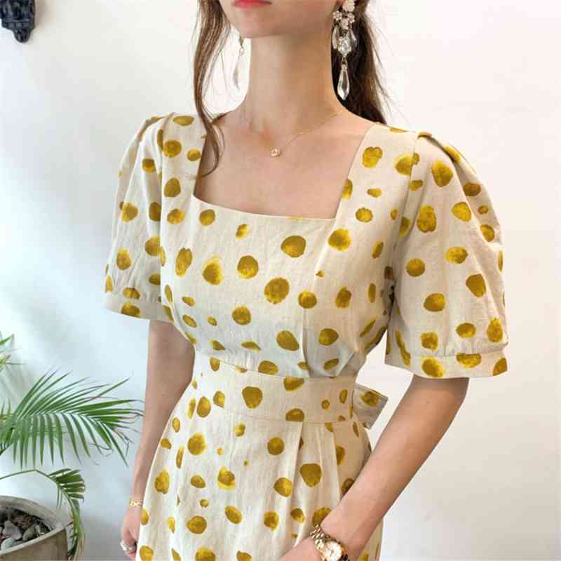 Arrival Fashion Polk Dots Short Sleeve Summer Dresses Robe For Women Midi Vintage Elegant Office Party Clothes 210520