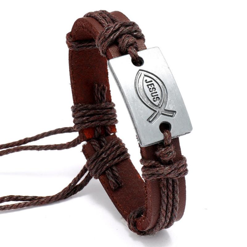 Charm Bracelets Fashion Vintage Retro JESUS Fish Bracelet Cuff Handmade Rope Leather Unisex Bangle Wrap Adjustable Wristbands Jewelry Gift, Golden;silver
Charm Bracelets Fashion Vintage Retro JESUS Fish Bracelet Cuff Handmade Rope Leather Unisex Bangle Wrap Adjustable Wristbands Jewelry Gift, Golden;silver