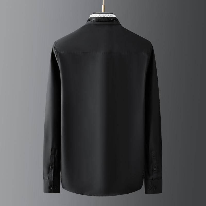 Minglu Long Sleeve Male Shirts Luxury Black And White Sequin Collar Casual Mens Dress Fashion Slim Fit Party Man Men's
