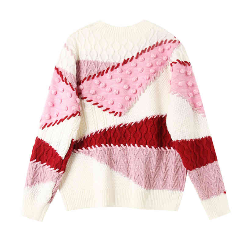 Warmsway Women Stylish Ball Patchwork Sweater Long Sleeve Pullover Female Casual Oversized Tops Plus Size C-022 210522