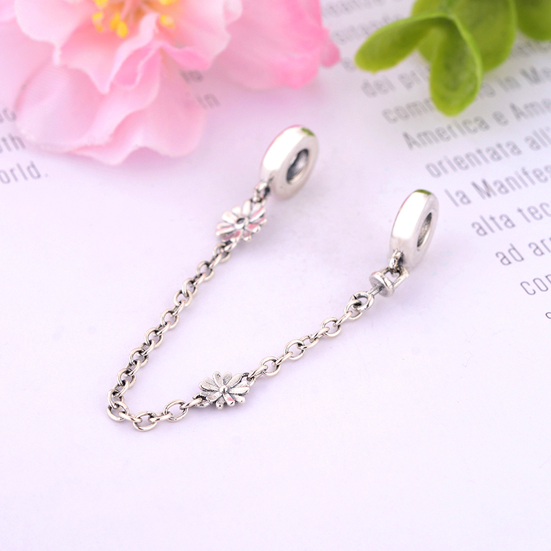 Fit Original Brand Charm Bracelet 925 Sterling Silver Daisy Flower Beads Safety Chain & Clip Lock Fine Jewelry Berloque DIY