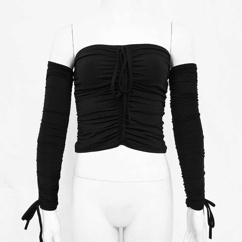 Aproms Coolest Off Shoulder Crop Tops Casual Ruched Pleated White T-shirt Women Short Sleeve Cropped Tshirt for Clothing 210720