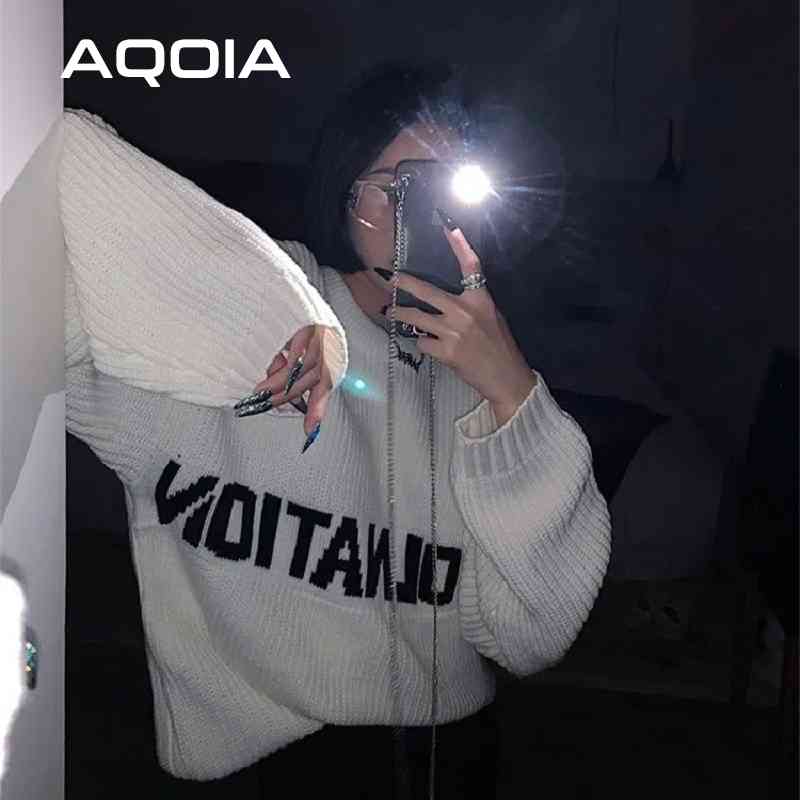 Streetwear Loose Letter embroidery Women Sweaters Korea Oversize Knit Woman Sweater Winter Fashion Female Pullover Clothing 210521