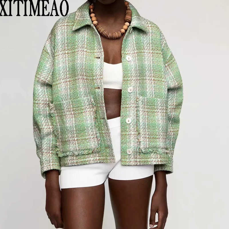 Za Women Fashion Overshirts Green Checked Jacket Tweed Coat Vintage Female Outerwear Chic Tops Xitimeao 210602
Za Women Fashion Overshirts Green Checked Jacket Tweed Coat Vintage Female Outerwear Chic Tops Xitimeao 210602