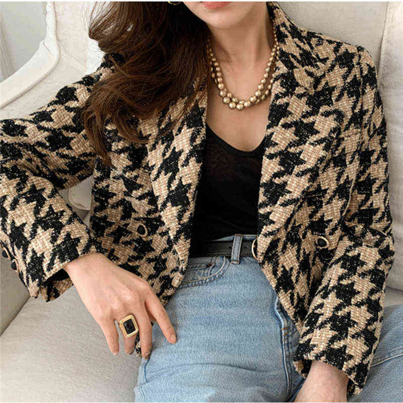 Colorfaith Autumn Winter Women's Blazers Jackets Checkered Korean Lady Wild Plaid Bling Short Tops JK1292 211122