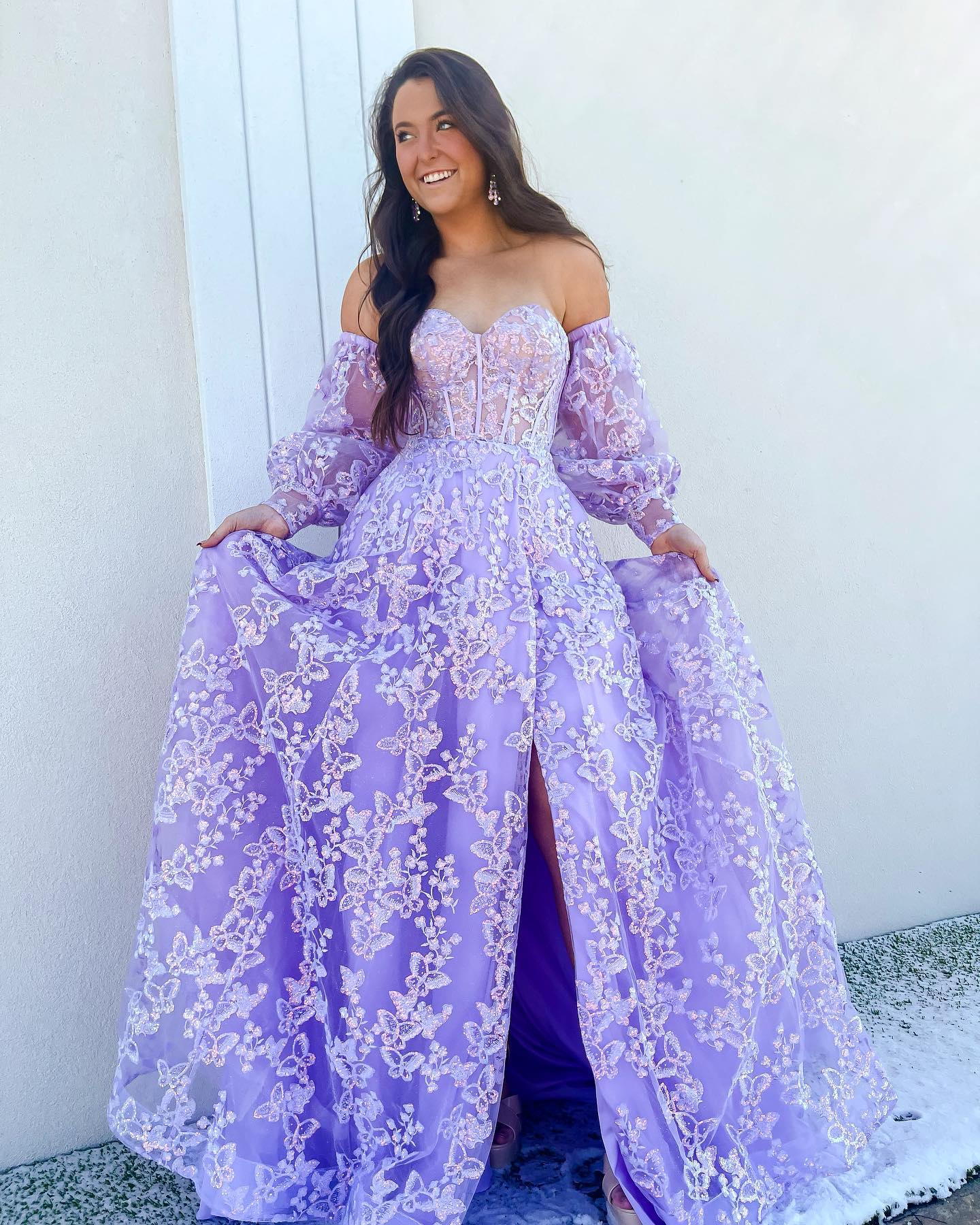 Sweetheart Lilac Long Evening Party Dress Embroidered Butterfly 2k26 Robe De Soiree Detachable Sleeves Lavender Prom Dresses Lady Met Gala Pageant Bon