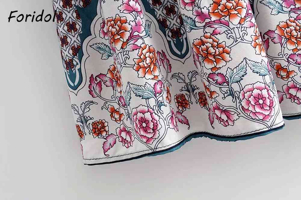 Foridol Floral Print Bohemian Long Skrits Womens High Waist Blue Hollow Out Maxi Skirt A-line Summer Casual Skirt Bottoms 210415