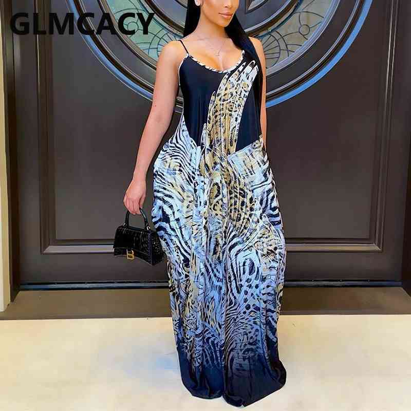 Spaghetti Strap Leopard Casual Maxi Dress 210702