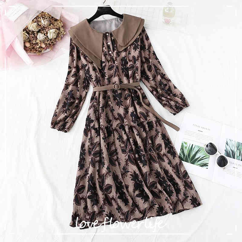 Spring Chiffon Dress Women Korean Long Sleeve Floral Dresses Vintage Print Women Pleated Dress Sashes Party Vestidos 210521, Brown
Spring Chiffon Dress Women Korean Long Sleeve Floral Dresses Vintage Print Women Pleated Dress Sashes Party Vestidos 210521, Brown