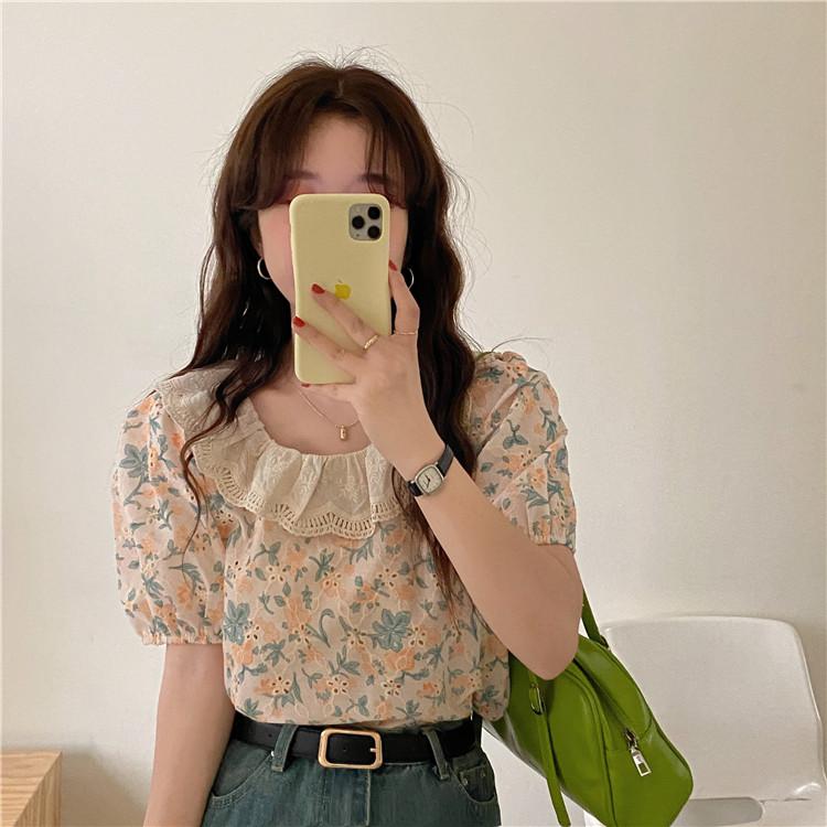 Women's Blouses & Shirts Summer Loose French Round Neck Ruffled Floral Sweet Wild Puff Sleeve Top Wenya College Style Blouse Female, Yellow flower
Women's Blouses & Shirts Summer Loose French Round Neck Ruffled Floral Sweet Wild Puff Sleeve Top Wenya College Style Blouse Female, Yellow flower