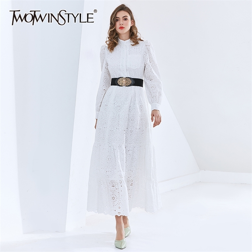 Hollow Out Black Dress For Women Stand Collar Lantern Sleeve High Waist Sashes Midi Dresses Female Fashion 210520, White
Hollow Out Black Dress For Women Stand Collar Lantern Sleeve High Waist Sashes Midi Dresses Female Fashion 210520, White