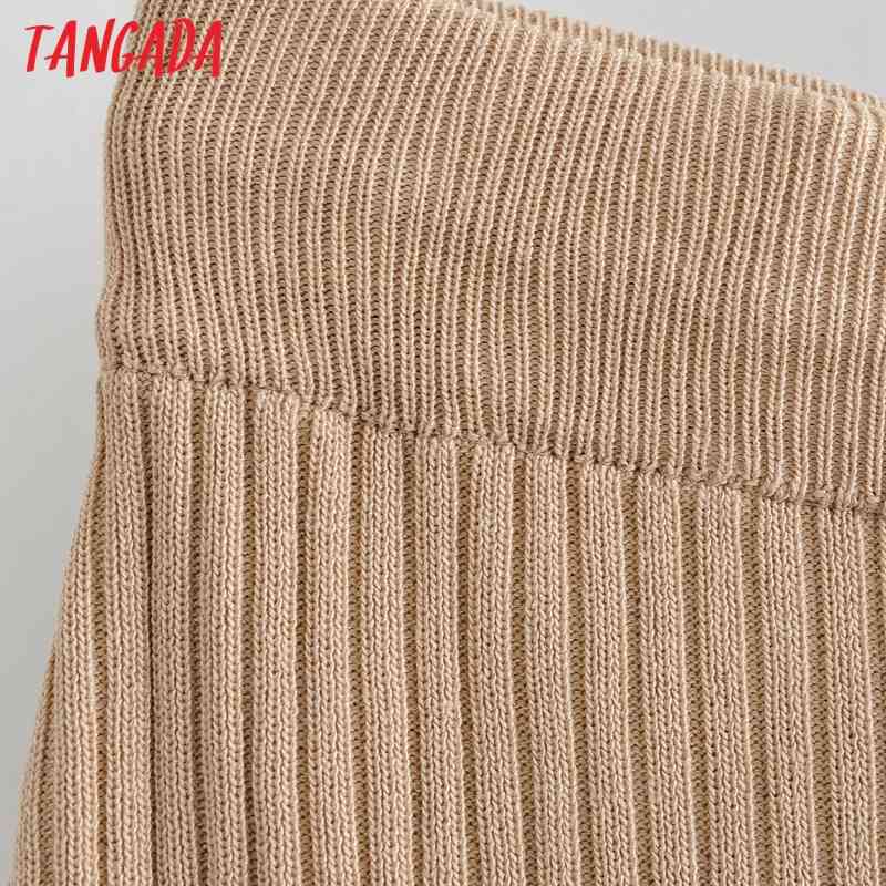 Women Elegant Knit Midi Skirt Faldas Mujer Vintage Strethy Waist Ladies Chic Mid Calf Skirts AI45 210416