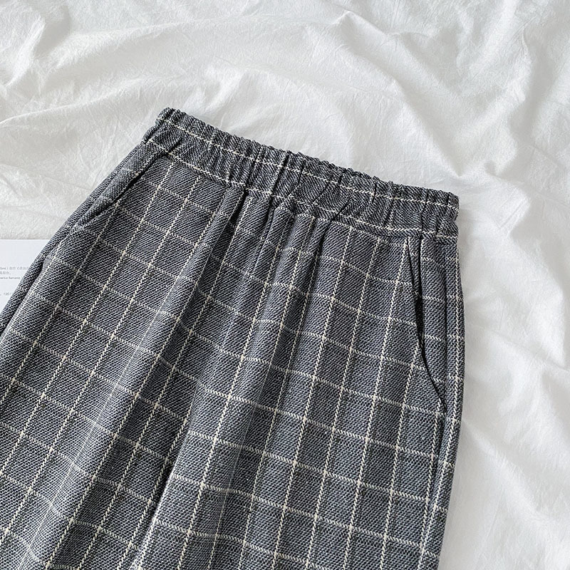 Plaid Pants Women Vintage Elastic High Waist Autumn Winter Pantalones De Mujer Ins Casual Trousers 18853 210415