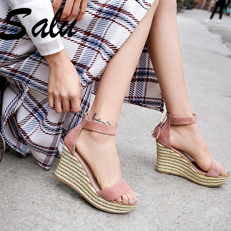 Salu Arrival Summer Women Platform Super High Heels Shoes Woman Ankle Strap Wedge Sandals Elegant Ladies Wedding, Black 
Salu Arrival Summer Women Platform Super High Heels Shoes Woman Ankle Strap Wedge Sandals Elegant Ladies Wedding, Black