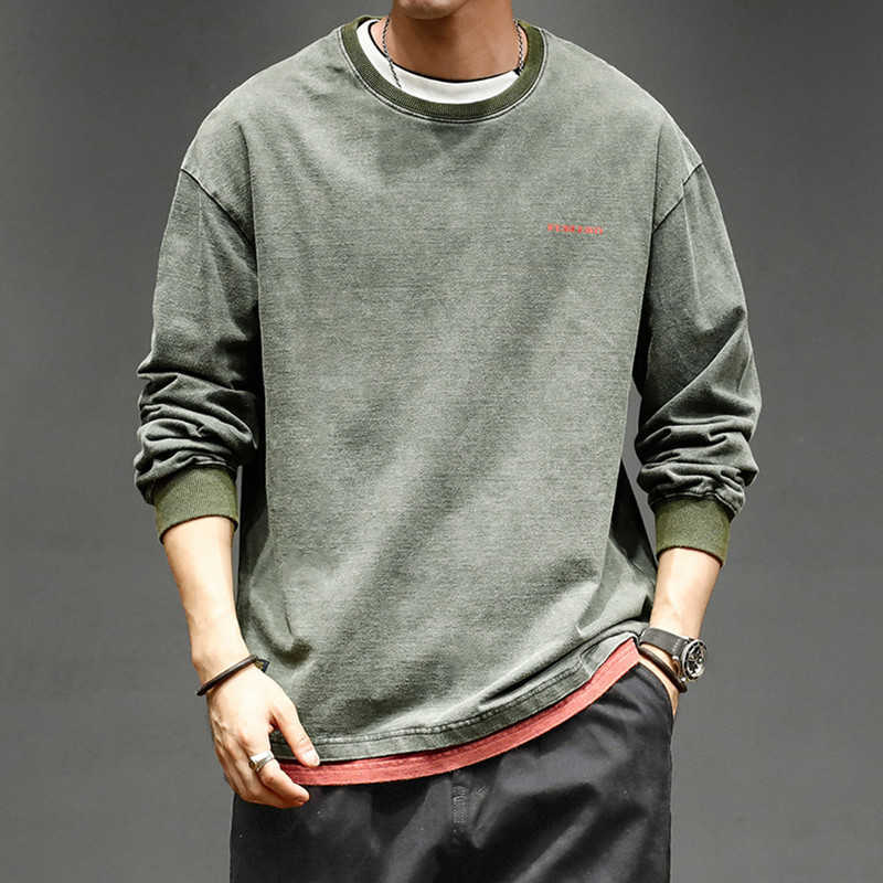 Casual Distressed Pullover Autumn Harajuku Sweatshirt Streetwear Crew Neck Pullover Hip Hop Fashion Clothes Men Clothing 211014wtt