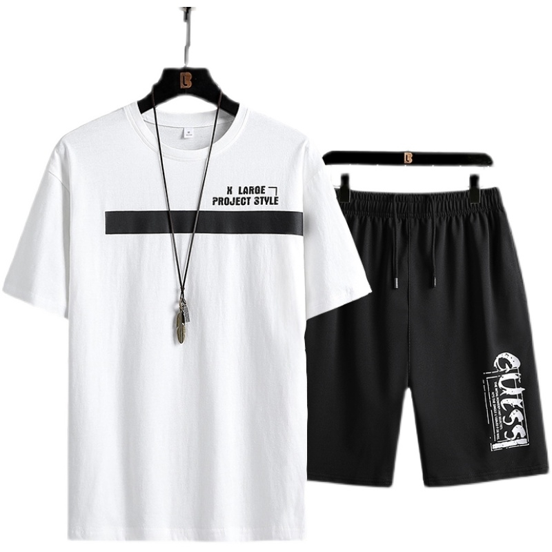 Men Casual Set Letter Print Tracksuit Fashion 2 Piece Striped Short Sleeve T-shirt+Shorts Male Sportswear Summer Sportsuit 210603