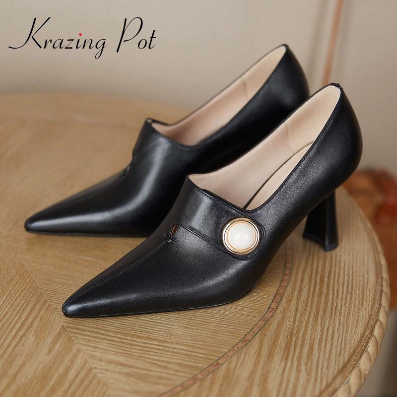 Dress Shoes Krazing Pot Handmade Natural Leather Pointed Toe High Heels Pearl Decoration Elegant Lady Daily Wear Deep Mouth Women Pumps L66, Black
Dress Shoes Krazing Pot Handmade Natural Leather Pointed Toe High Heels Pearl Decoration Elegant Lady Daily Wear Deep Mouth Women Pumps L66, Black