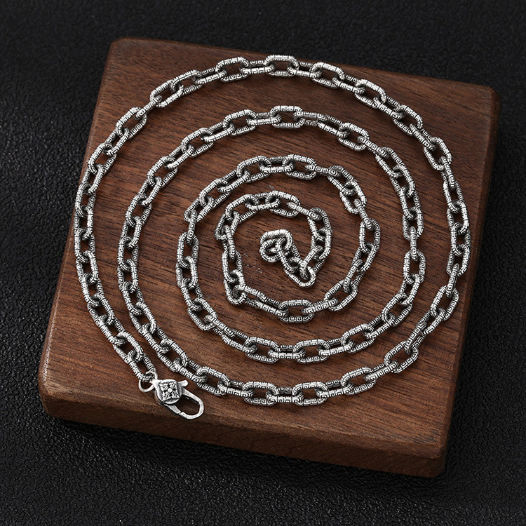 925 sterling silver ball textured link chain men's necklaces American European Hip-hop handmade designer punk gothic antique luxury jewelry acces