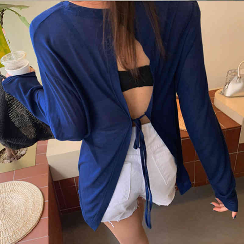 Autumn Thin Sexy Long Sleeve Shirts For Arrival Backless Cotton White Blouse Women Casual Plus Size Top Mujer 12178 210415